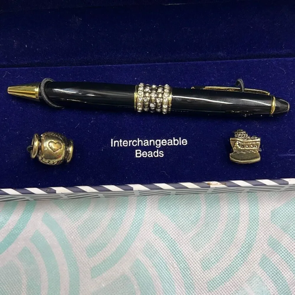 Bella Perlina Make It Personal Interchangeable Bead Gold Tone Pen Set Gift Box